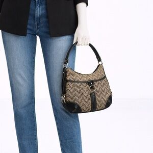 Etienne Aigner Black & Tan Woven Shoulder Bag – Very Good Condition